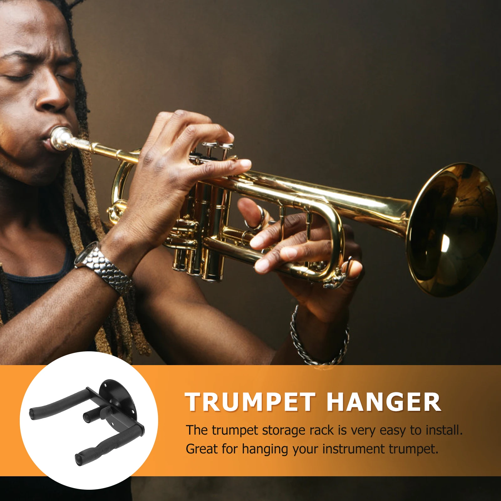 1 Set Wall-Mounted Trumpet Hanger Instrument Wall Holder Durable Space-Saving Storage Rack Creative Design Trumpet Wall Hook
1 Set Wall-Mounted Trumpet Hanger Instrument Wall Holder Durable Space-Saving Storage Rack Creative Design Trumpet Wall Hook