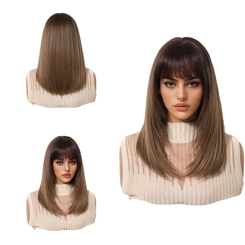 T4/6 Dark Roots Ombre Brown Wig with Bangs Soft Straight Medium Length Heat Resistant Wig Glueless Easy Wear For Black Women
T4/6 Dark Roots Ombre Brown Wig with Bangs Soft Straight Medium Length Heat Resistant Wig Glueless Easy Wear For Black Women