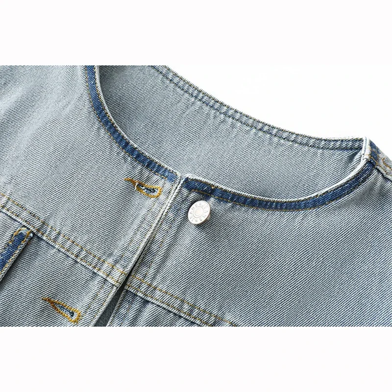 Summer New Vintage Lace Patchwork Light Blue Short Denim Jacket Round Neck Short Sleeve Single-Breasted Female Cowboy Waistcoat
Summer New Vintage Lace Patchwork Light Blue Short Denim Jacket Round Neck Short Sleeve Single-Breasted Female Cowboy Waistcoat