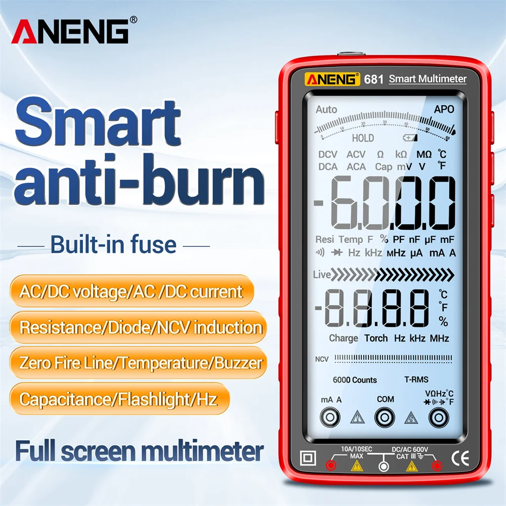 ANENG 681 Rechargable Digital Professional Multimeter Non-contact Voltage Tester AC/DC Voltage Meter LCD Screen Current Tester
ANENG 681 Rechargable Digital Professional Multimeter Non-contact Voltage Tester AC/DC Voltage Meter LCD Screen Current Tester