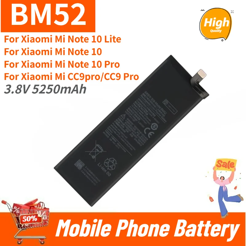 High Capacity Phone Battery BM52 3.8V 5250mAh For Xiaomi Mi Note 10 Lite / 10 Pro / CC9pro CC9 Pro Brand New High Quality
High Capacity Phone Battery BM52 3.8V 5250mAh For Xiaomi Mi Note 10 Lite / 10 Pro / CC9pro CC9 Pro Brand New High Quality