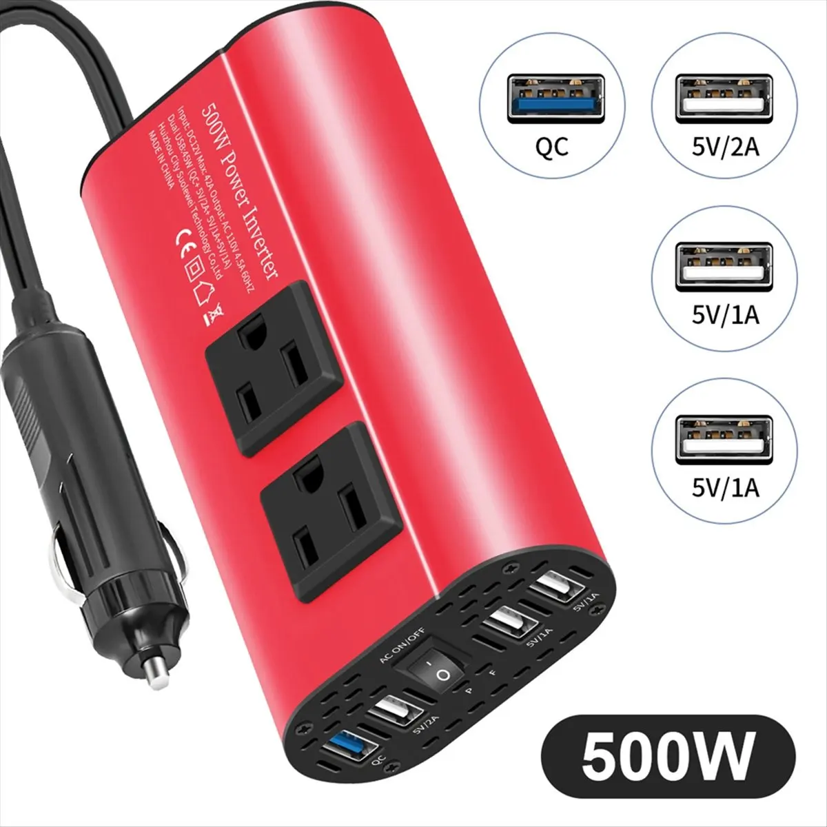 A40I Car Inverter 500W DC 12V to 110V AC Automotive Inverter Converter Automatic Transformer with US Standard Socket
A40I Car Inverter 500W DC 12V to 110V AC Automotive Inverter Converter Automatic Transformer with US Standard Socket