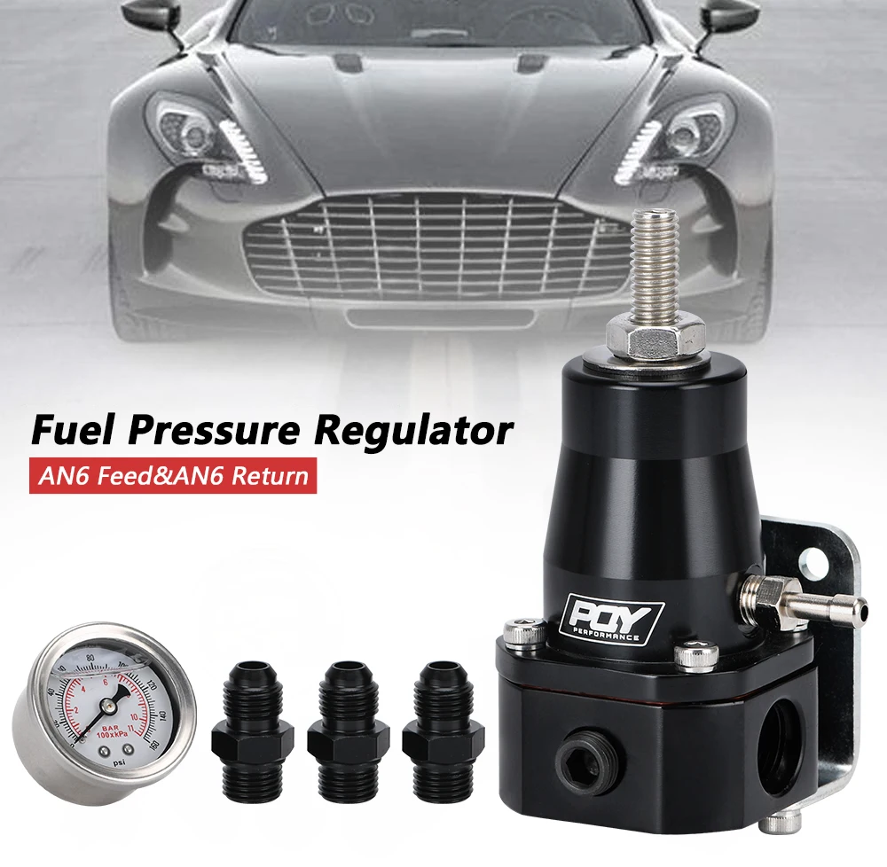 Universal Black Fuel Pressure Regulator Model WLR7845, 30-70 PSI, Comes with White Oil Gauge and Three AN6 Connectors
Universal Black Fuel Pressure Regulator Model WLR7845, 30-70 PSI, Comes with White Oil Gauge and Three AN6 Connectors