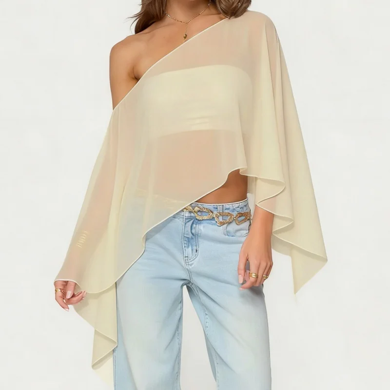 Womens Sheer Poncho Top Lightweight Chiffon Shrug Shawl Off The Shoulder See Through Blouse Cover Up Tops, Asymmetric Shoulders
Womens Sheer Poncho Top Lightweight Chiffon Shrug Shawl Off The Shoulder See Through Blouse Cover Up Tops, Asymmetric Shoulders