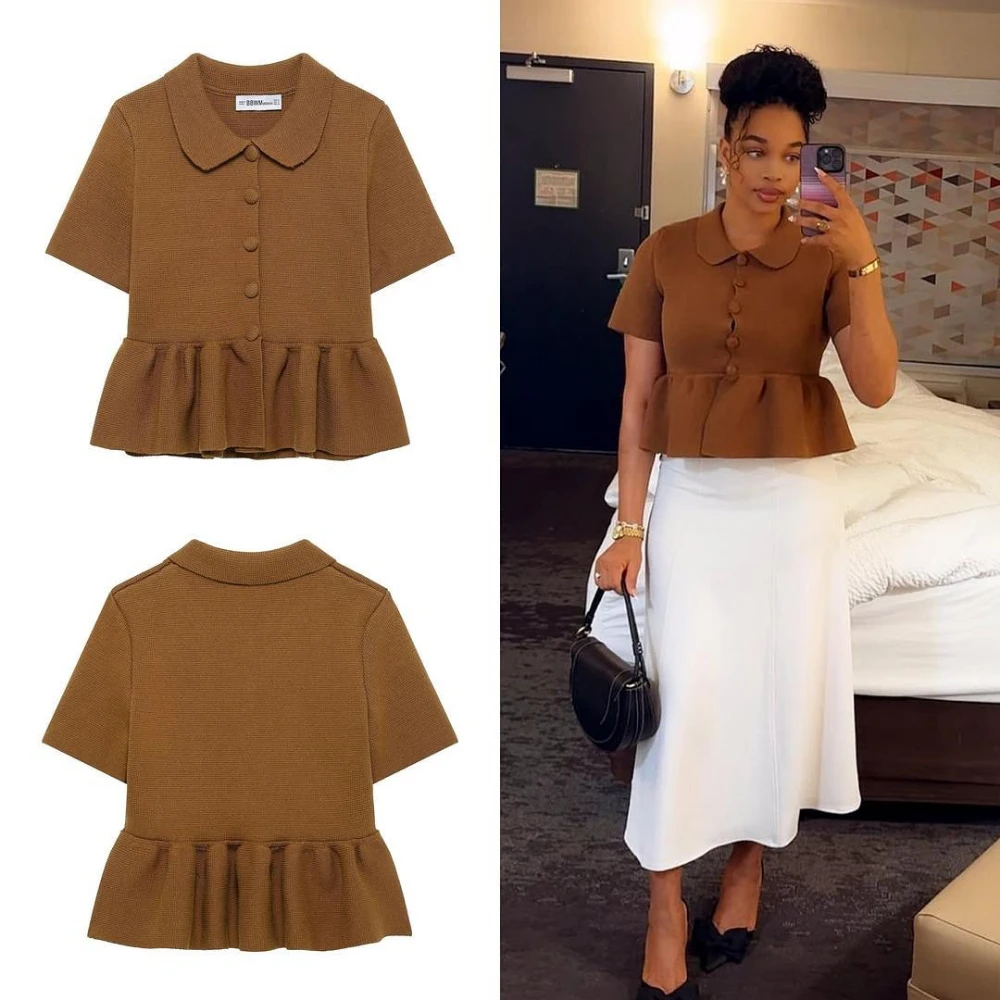 ZBZA Women's Cropped Knitted Shirt Lapel Short Sleeves Single Breasted Solid Skirt Hem Casual Shirt Spring Summer New Chic Top
ZBZA Women's Cropped Knitted Shirt Lapel Short Sleeves Single Breasted Solid Skirt Hem Casual Shirt Spring Summer New Chic Top