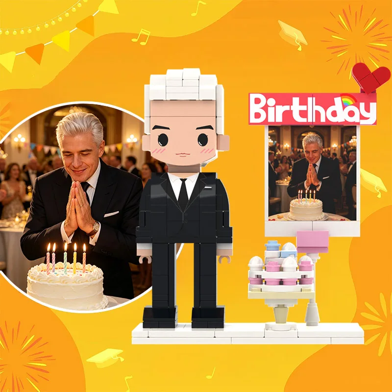 Birthday Themed Custom Brickfigures Doll in Suit Personalized Photo Building Blocks with Photo Frame DIY Assembly Toy
Birthday Themed Custom Brickfigures Doll in Suit Personalized Photo Building Blocks with Photo Frame DIY Assembly Toy