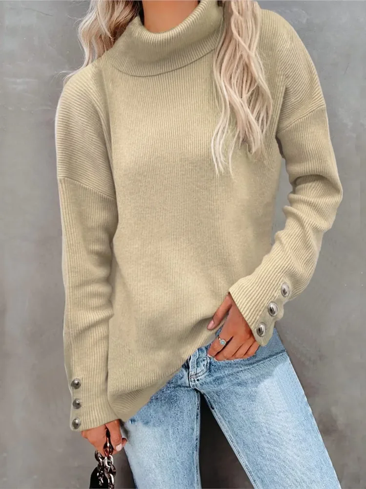 Autumn Winter Women's Clothing Fashion Striped High Neck Long Sleeved Knitted Sweater Casual Loose Pullover Plus Size Sweater
Autumn Winter Women's Clothing Fashion Striped High Neck Long Sleeved Knitted Sweater Casual Loose Pullover Plus Size Sweater