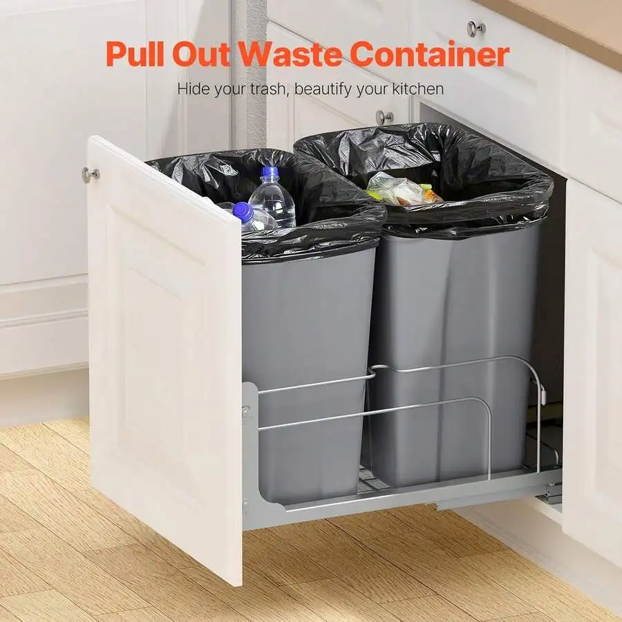 Pull-Out Double Trash Can 35 Qt X2 Under Cabinet Waste Container With Soft Close Slide Grey
Pull-Out Double Trash Can 35 Qt X2 Under Cabinet Waste Container With Soft Close Slide Grey