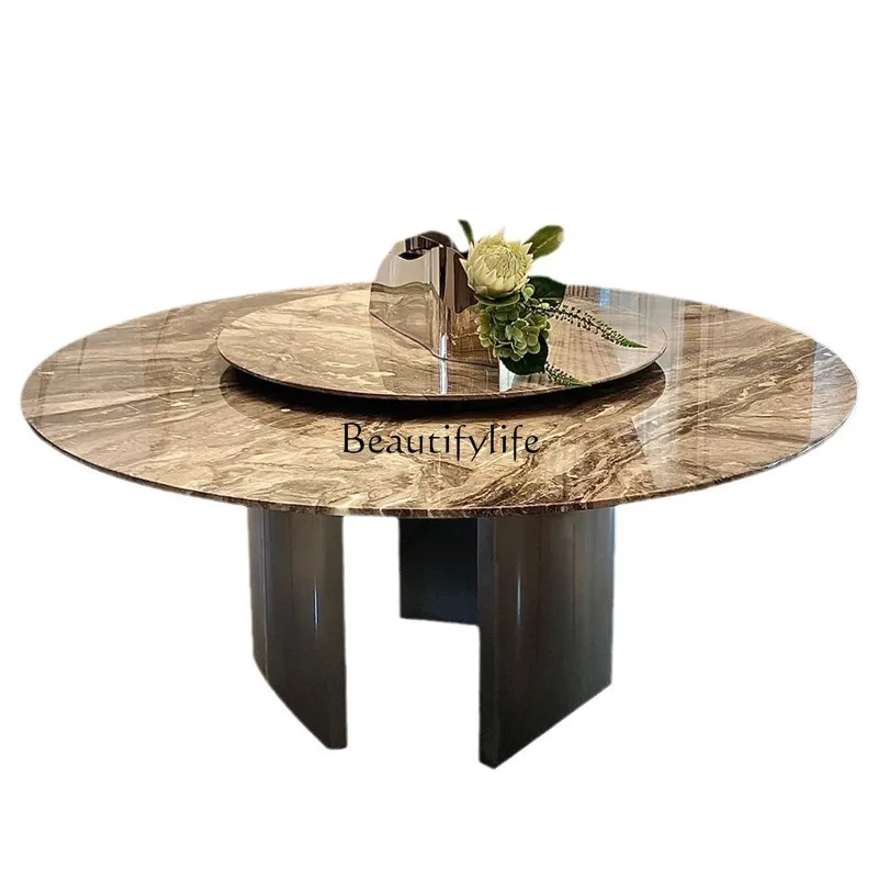 Natural marble dining table Venetian brown surface thickened light luxury high-end turntable
Natural marble dining table Venetian brown surface thickened light luxury high-end turntable