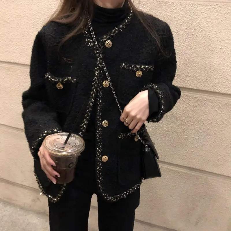 Black Blazer Wool Tweed Jacket Women Long Sleeve Metal Button Patchwork Korean Chic Suit Coat Spring Autumn Women Clothing
Black Blazer Wool Tweed Jacket Women Long Sleeve Metal Button Patchwork Korean Chic Suit Coat Spring Autumn Women Clothing