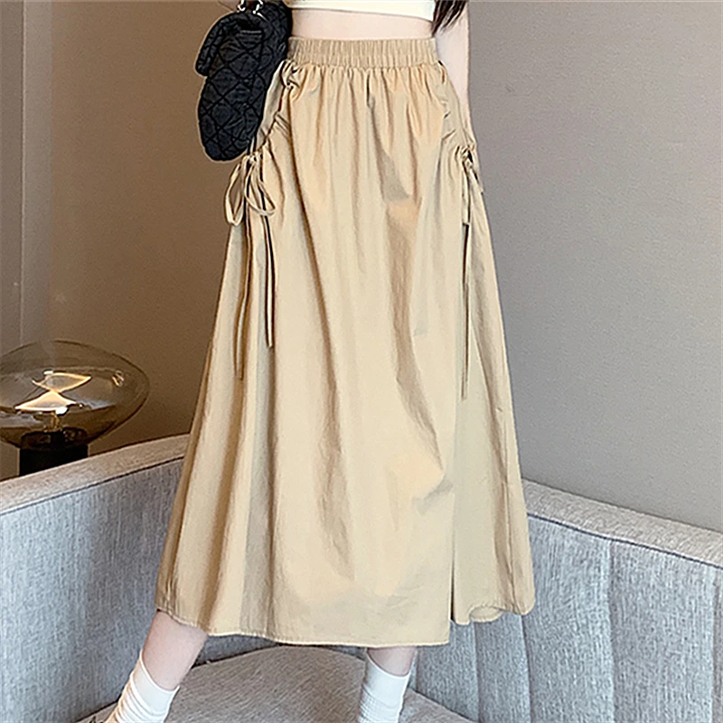 Seoulish Solid Color Drawstring Casual Skirts for Women Vintage High Waist Summer Mid Length Women's A-Line Skirts Female
Seoulish Solid Color Drawstring Casual Skirts for Women Vintage High Waist Summer Mid Length Women's A-Line Skirts Female