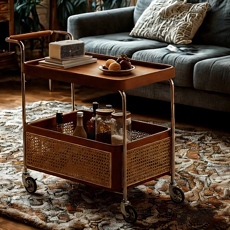 Solid Wood Rattan Side Table Mobile Living Room Storage Double-layer Sideboard Wheeled Trolley Rack Lounge Meubles Household
Solid Wood Rattan Side Table Mobile Living Room Storage Double-layer Sideboard Wheeled Trolley Rack Lounge Meubles Household