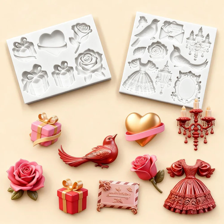 Valentine's Day Rose Silicone Molds Gift Box Bird and Dress Fondant Candy Chocolate Mould Wedding Cake Decoration Accessories
Valentine's Day Rose Silicone Molds Gift Box Bird and Dress Fondant Candy Chocolate Mould Wedding Cake Decoration Accessories