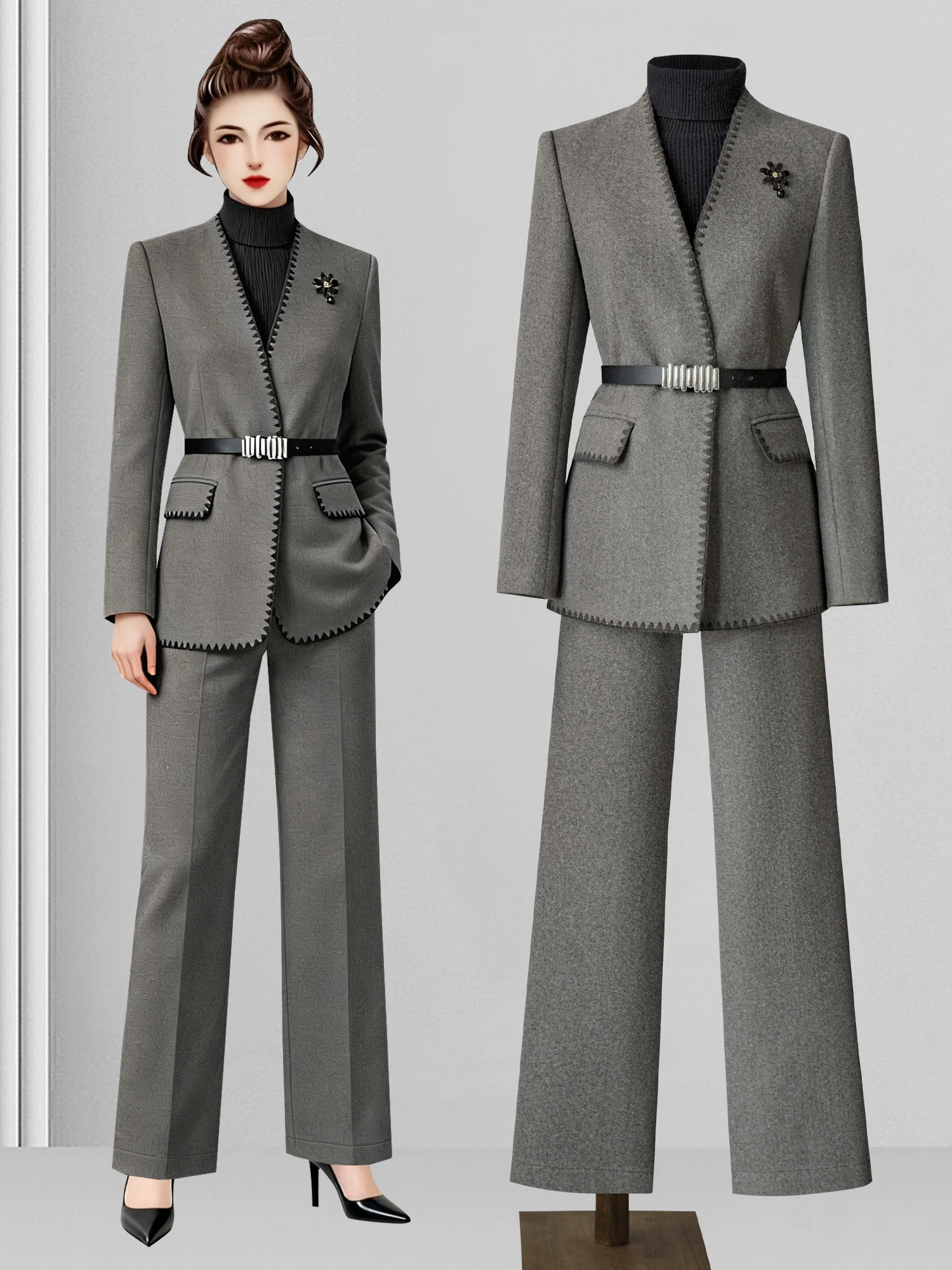 Костюм-двойка для женщин: приталенный пиджак и брюки прямого кроя, зимний, профессиональный, высококачественный, деловой стиль
Костюм-двойка для женщин: приталенный пиджак и брюки прямого кроя, зимний, профессиональный, высококачественный, деловой стиль