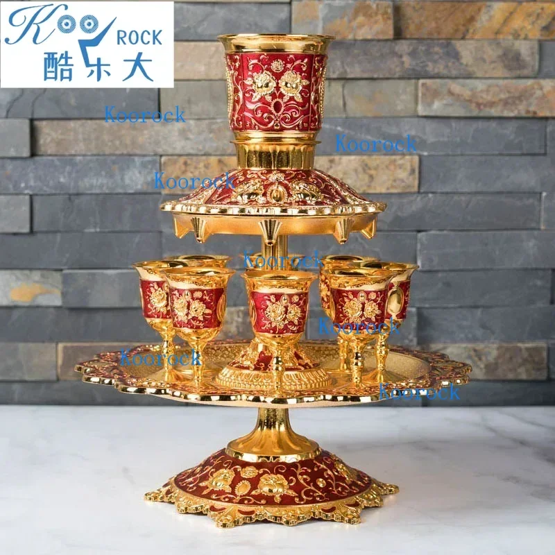 Copper Alloy Kiddush Cup & Wine Fountain Dispenser Set -Elegant Dinner Gathering Pouring Pot with Glass Holder, Promotional Gift
Copper Alloy Kiddush Cup & Wine Fountain Dispenser Set -Elegant Dinner Gathering Pouring Pot with Glass Holder, Promotional Gift