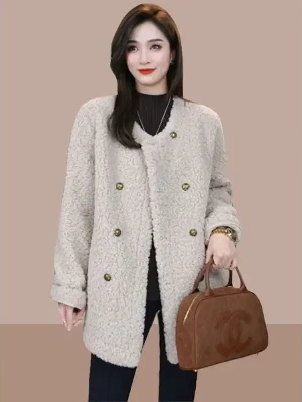Thiened Lamb Velvet ort Coat for Women Loose Fit Autumn Winter Pure Color Double Button Warmth Commute Sle Korean Version
Thiened Lamb Velvet ort Coat for Women Loose Fit Autumn Winter Pure Color Double Button Warmth Commute Sle Korean Version