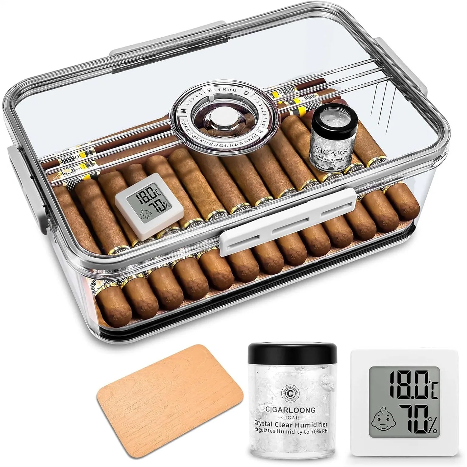 Clear Acrylic Cigar Humidor with Hygrometer and Humidifier, Holds 40-60 Cigars, Portable Airtight Container
Clear Acrylic Cigar Humidor with Hygrometer and Humidifier, Holds 40-60 Cigars, Portable Airtight Container