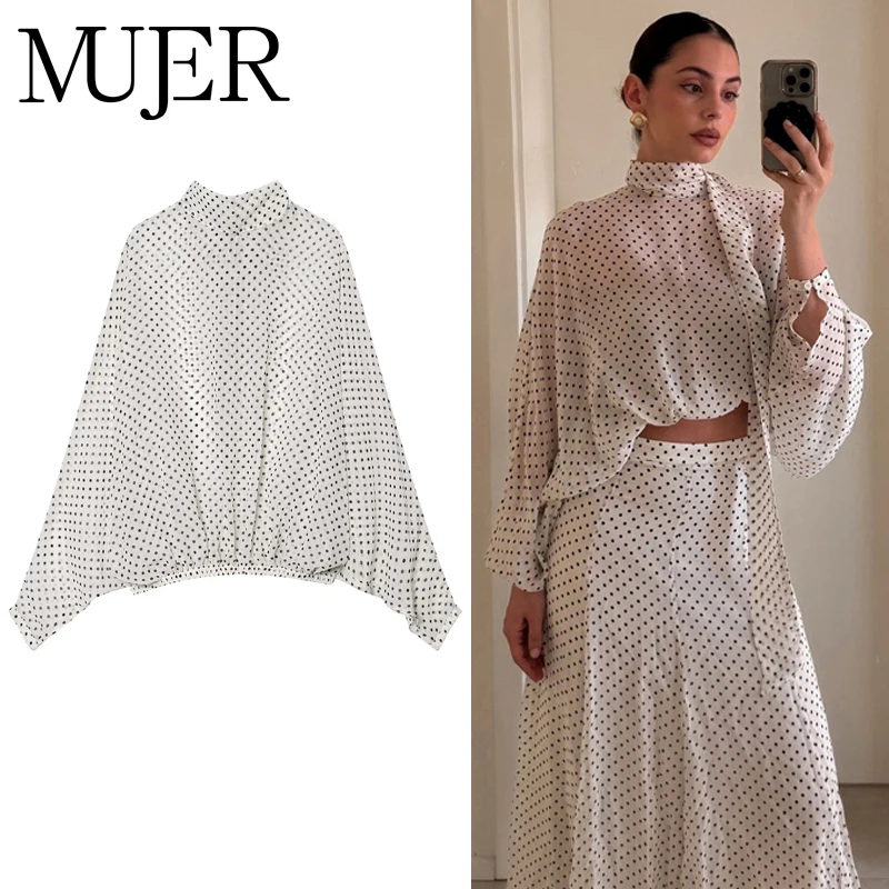 MUJER Polka Dot Blouses Woman Semi Sheer Women's Blouses and Skirts Set Holiday Beach Tops for Women Long Sleeve Casual Blouses
MUJER Polka Dot Blouses Woman Semi Sheer Women's Blouses and Skirts Set Holiday Beach Tops for Women Long Sleeve Casual Blouses