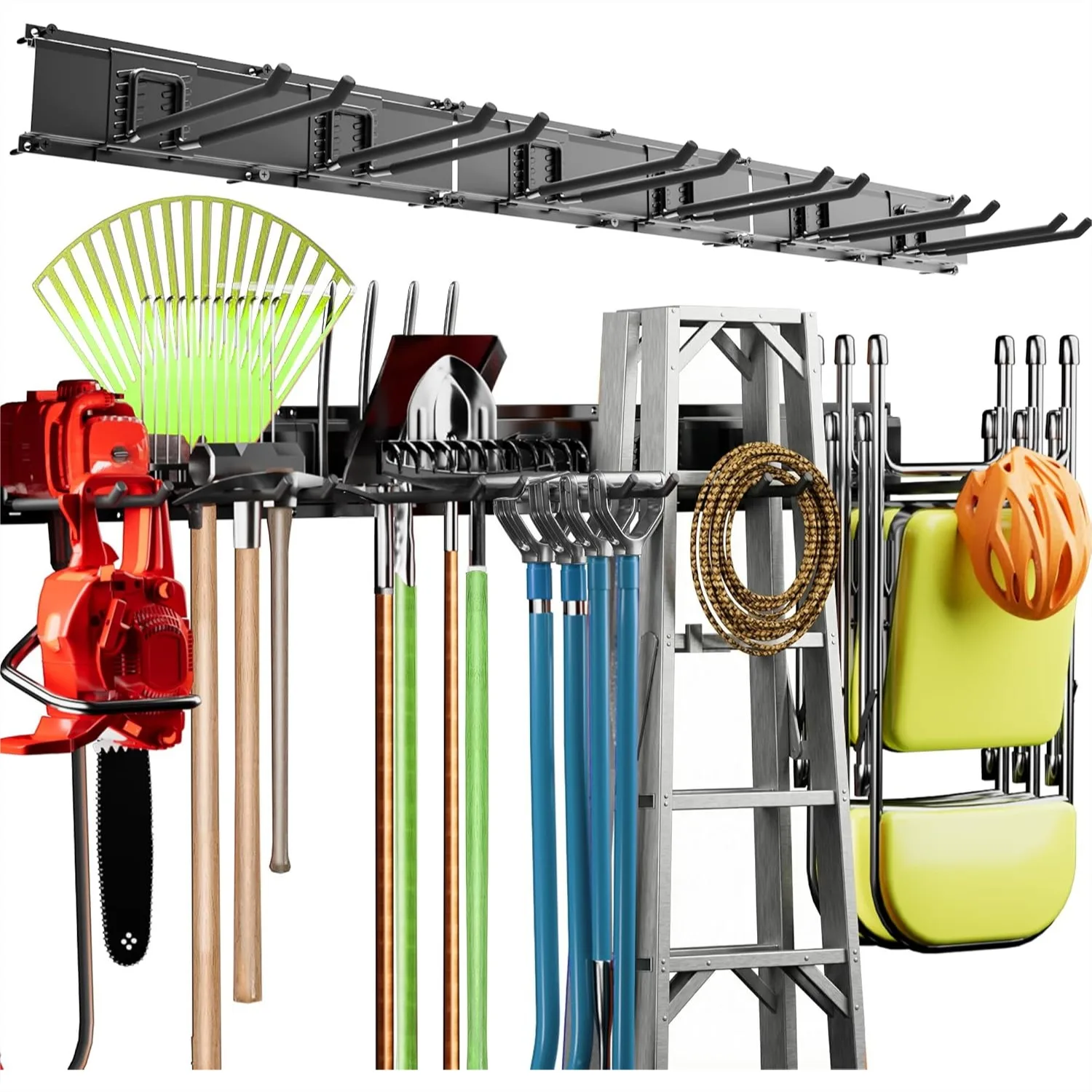 Wall Tool Organizer Rack 48 inch, Heavy Duty Garage Storage with 6 Hooks for Shovels, Rakes, and Garden Tools
Wall Tool Organizer Rack 48 inch, Heavy Duty Garage Storage with 6 Hooks for Shovels, Rakes, and Garden Tools
