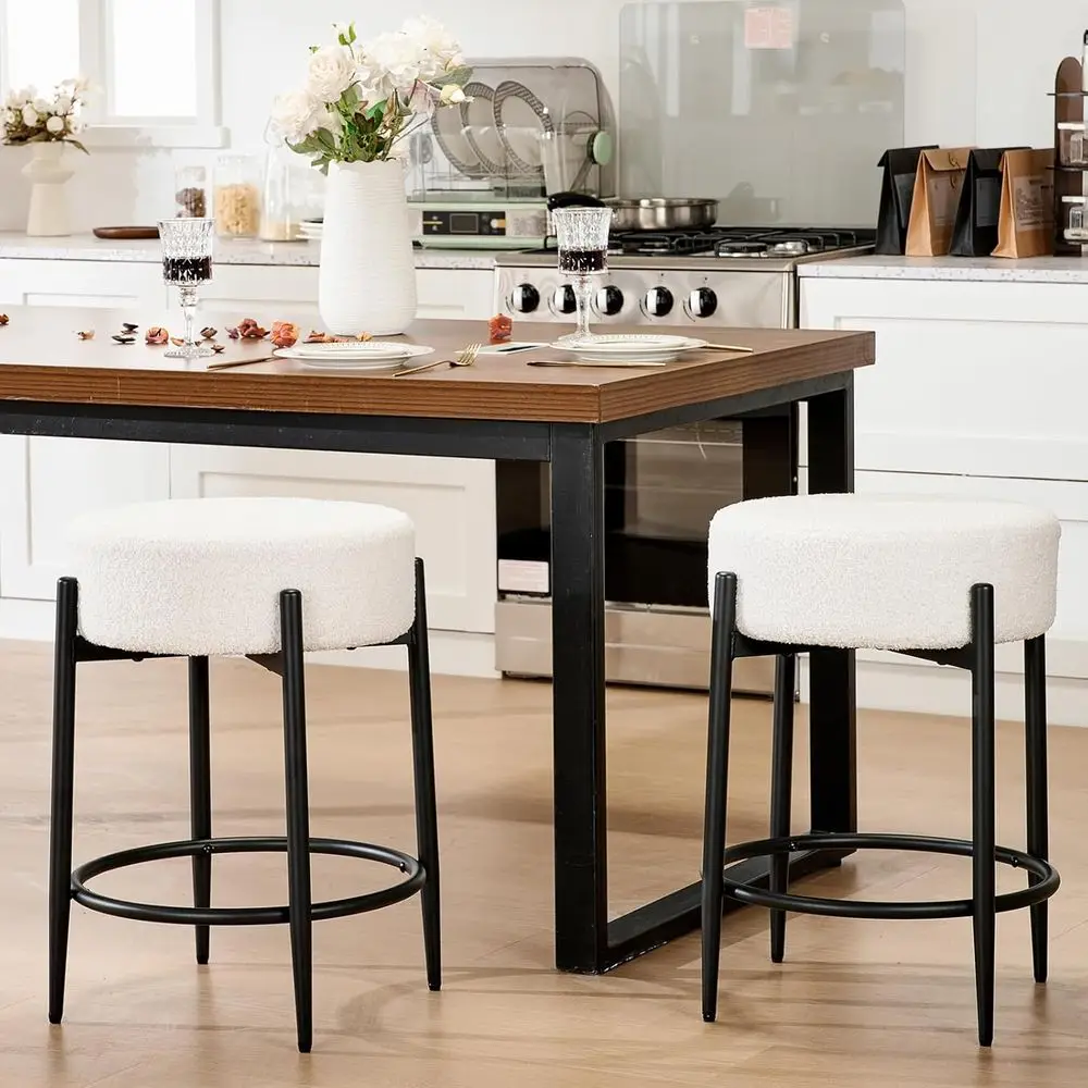 Pair of Modern Dining Chairs, 23.6 High, White Boucle Upholstered with Metal Legs
Pair of Modern Dining Chairs, 23.6 High, White Boucle Upholstered with Metal Legs