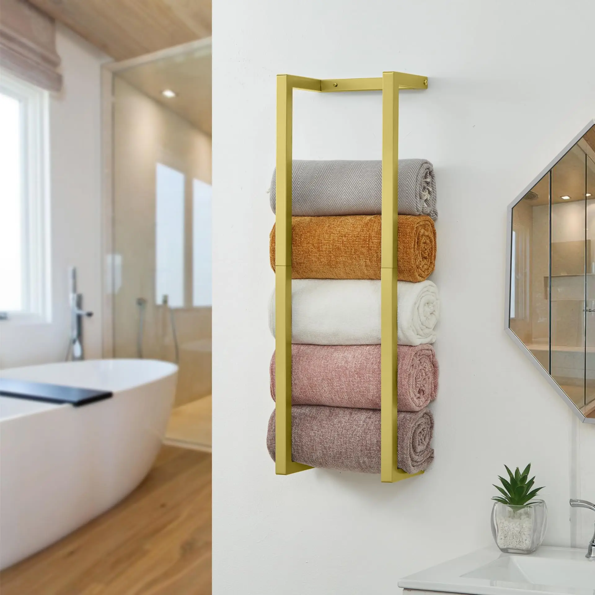 Contemporary Wall-Mounted Metal Towel Shelf With Five Vertical Roll Slots For Space-Saving Bathroom Storage
Contemporary Wall-Mounted Metal Towel Shelf With Five Vertical Roll Slots For Space-Saving Bathroom Storage