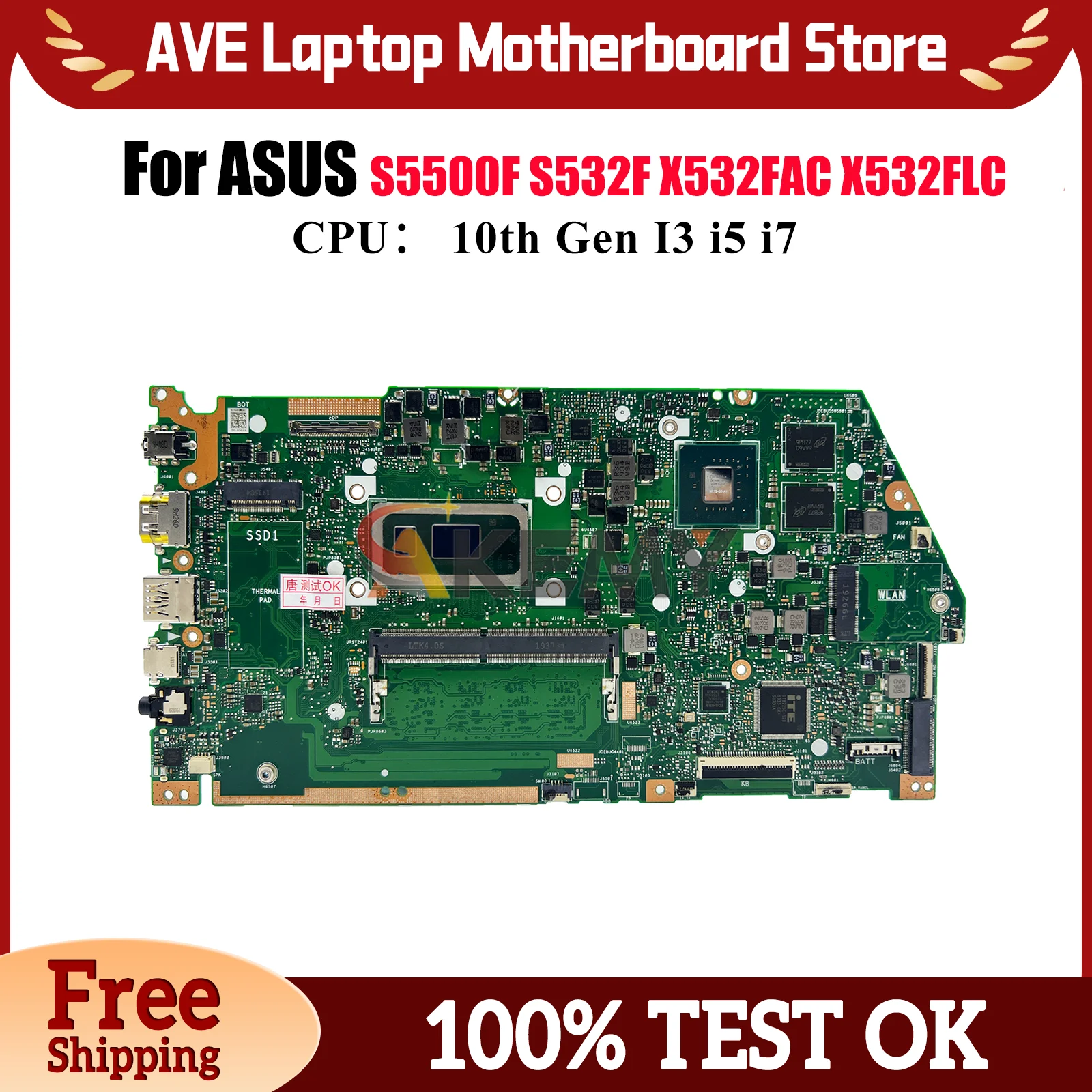 X532FL Материнская плата для ноутбука ASUS K532F K531F S5500F X532F X532FAC X532FLC S532F V531F V532F S531F Материнская плата 10-го поколения I3 i5 i7
X532FL Материнская плата для ноутбука ASUS K532F K531F S5500F X532F X532FAC X532FLC S532F V531F V532F S531F Материнская плата 10-го поколения I3 i5 i7