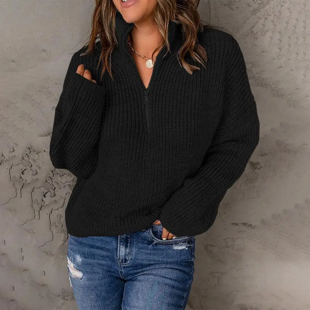 Women Knitted Sweater Zipper Neckline Long Sleeve Pullover Sweater Loose Knitwear Autumn Winter Casual Knitted Clothes
Women Knitted Sweater Zipper Neckline Long Sleeve Pullover Sweater Loose Knitwear Autumn Winter Casual Knitted Clothes