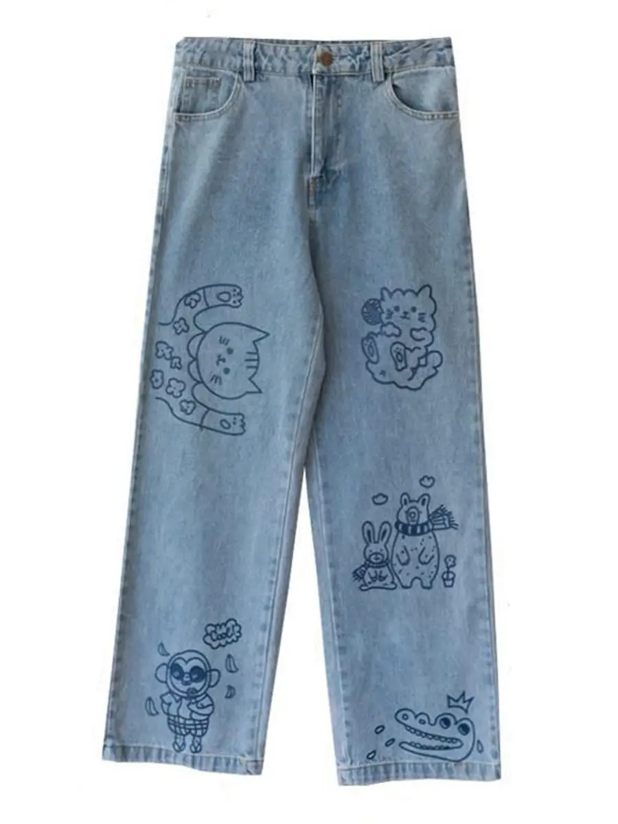 Cute Cat Print Jeans Femme Autumn Kawaii Loose Womens Fashion Trousers Funny Korean High Waist Harajuku Trendy Pants Females
Cute Cat Print Jeans Femme Autumn Kawaii Loose Womens Fashion Trousers Funny Korean High Waist Harajuku Trendy Pants Females