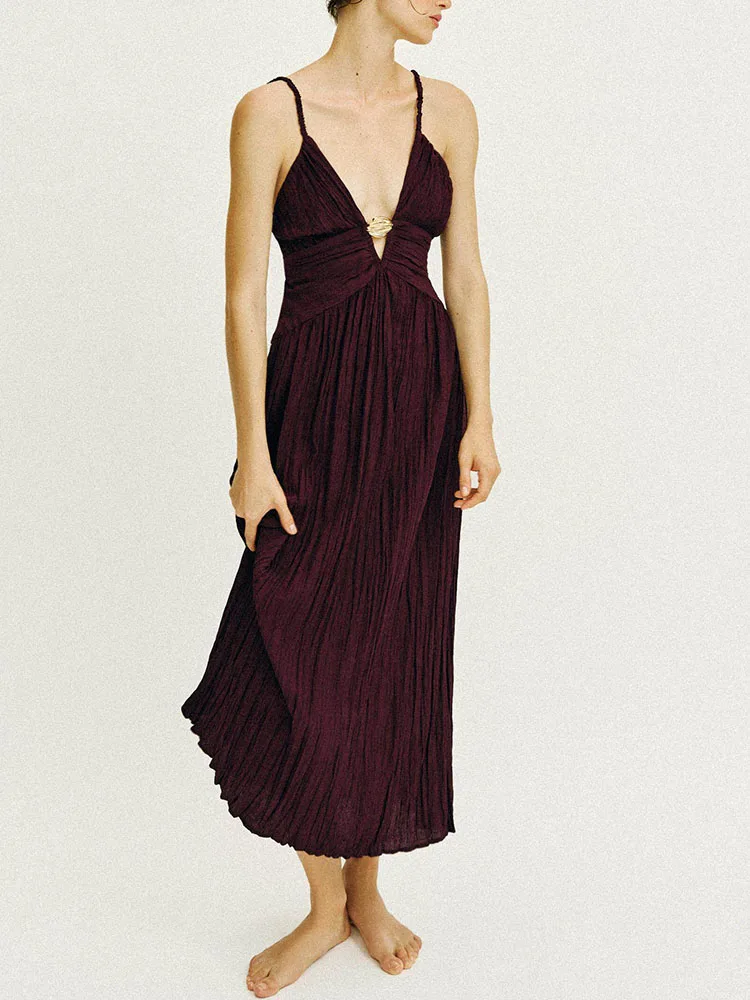 Elegant V-neck Midi Dress Women's Summer New Arrival Gown with Sashes Folded Design Sleeveless Long Evening Gown for Women
Elegant V-neck Midi Dress Women's Summer New Arrival Gown with Sashes Folded Design Sleeveless Long Evening Gown for Women