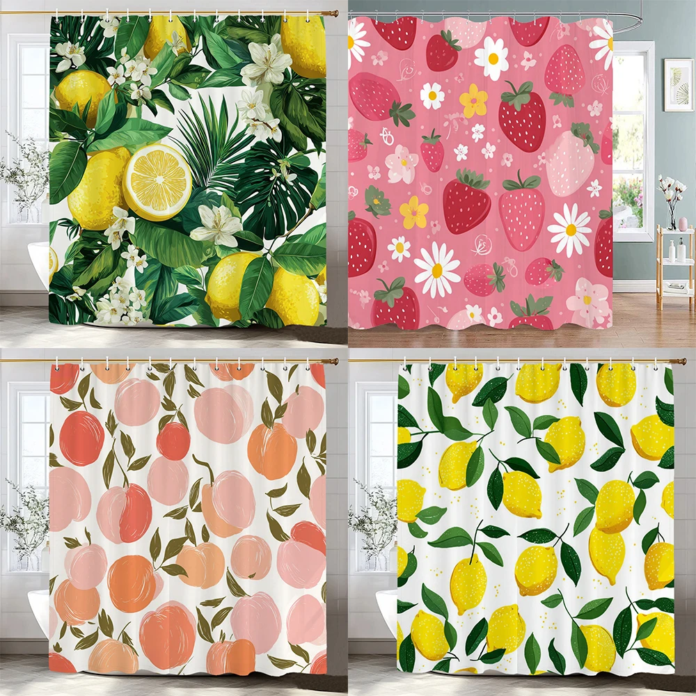 Душевая занавеска с принтом тропических фруктов (лимон, клубника, персик), декоративная занавеска для ванной комнаты, полиэстеровая занавеска с крючками
Душевая занавеска с принтом тропических фруктов (лимон, клубника, персик), декоративная занавеска для ванной комнаты, полиэстеровая занавеска с крючками