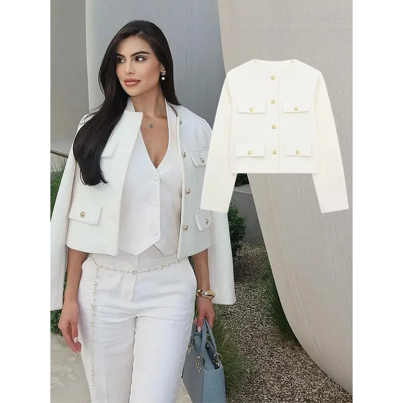 Autumn Winter Women Elegant Single-breasted Textured O-Neck Flip Pocket Decorate Short Jacket Long Sleeve Coat Tops Mujer
Autumn Winter Women Elegant Single-breasted Textured O-Neck Flip Pocket Decorate Short Jacket Long Sleeve Coat Tops Mujer