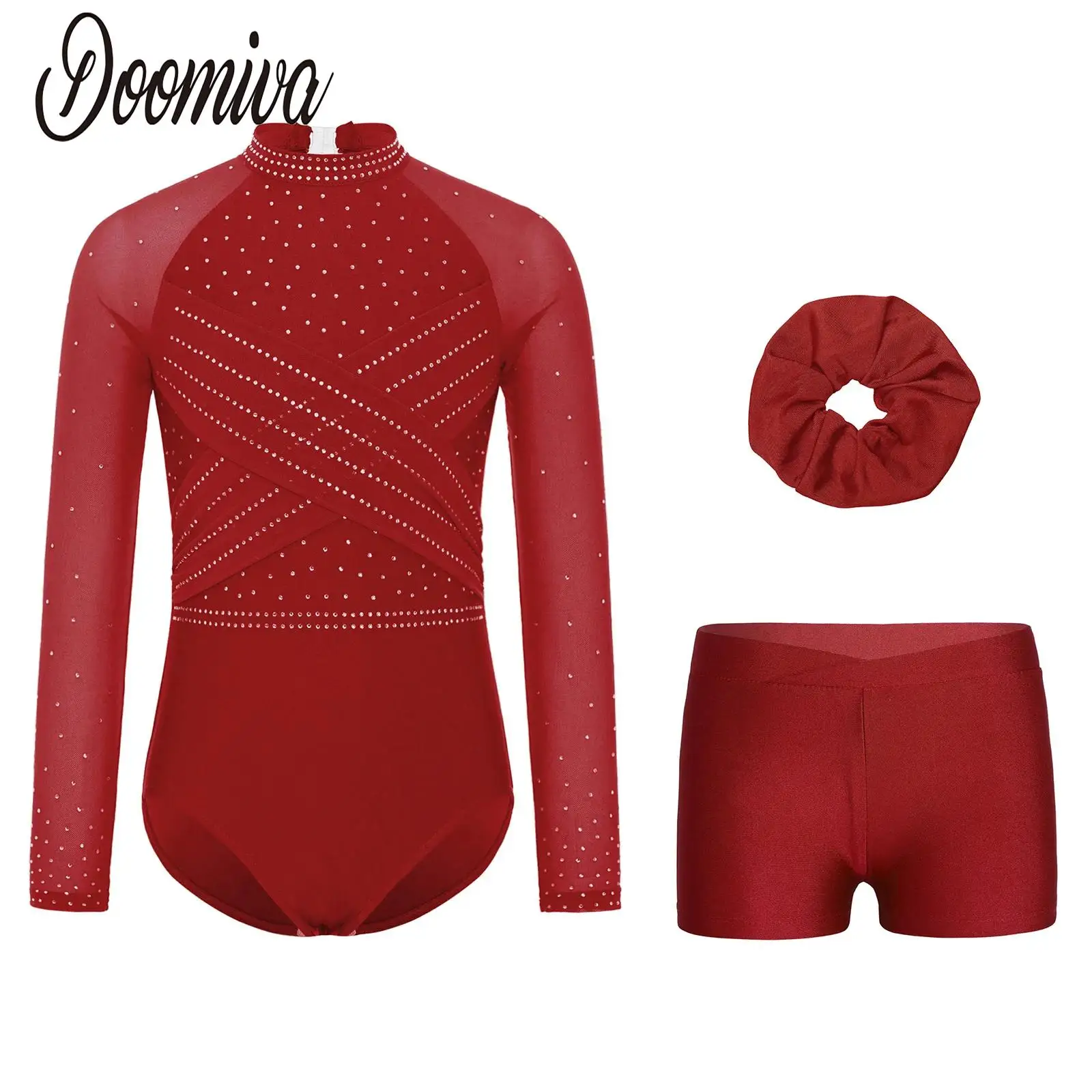 Kids Girls Figure Skating Dance Leotard Gymnastics Outfit Sheer Mesh Long Sleeves Rhinestones Leotard with Shorts Hair Band Sets
Kids Girls Figure Skating Dance Leotard Gymnastics Outfit Sheer Mesh Long Sleeves Rhinestones Leotard with Shorts Hair Band Sets