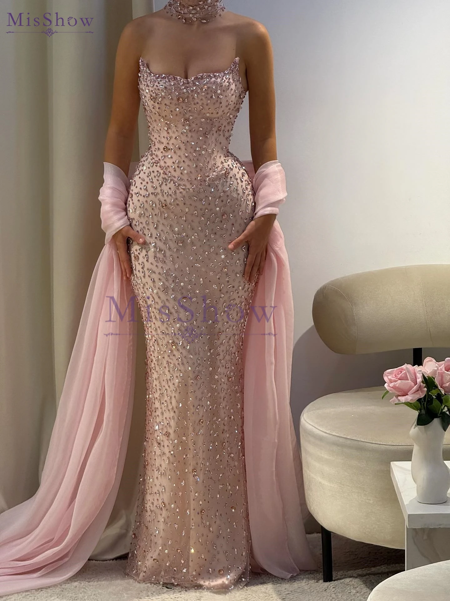 MisShow Luxury Diamond Evening Dresses Pink Crystal Beaded Strapless Mermaid Dress With Shawl Special Party Customized Vestidos
MisShow Luxury Diamond Evening Dresses Pink Crystal Beaded Strapless Mermaid Dress With Shawl Special Party Customized Vestidos