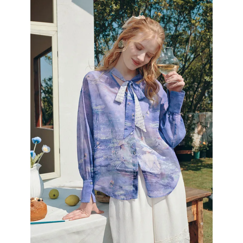 Summer Art Commute Blouse: Gentle Breeze Print, Lace Patchwork, Tie-Up Design
Summer Art Commute Blouse: Gentle Breeze Print, Lace Patchwork, Tie-Up Design