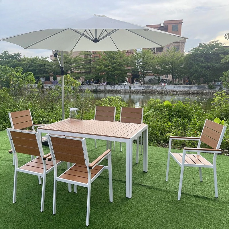 Outdoor leisure dining table Courtyard villa Garden with parasol Table and chair combination Garden simple long table
Outdoor leisure dining table Courtyard villa Garden with parasol Table and chair combination Garden simple long table