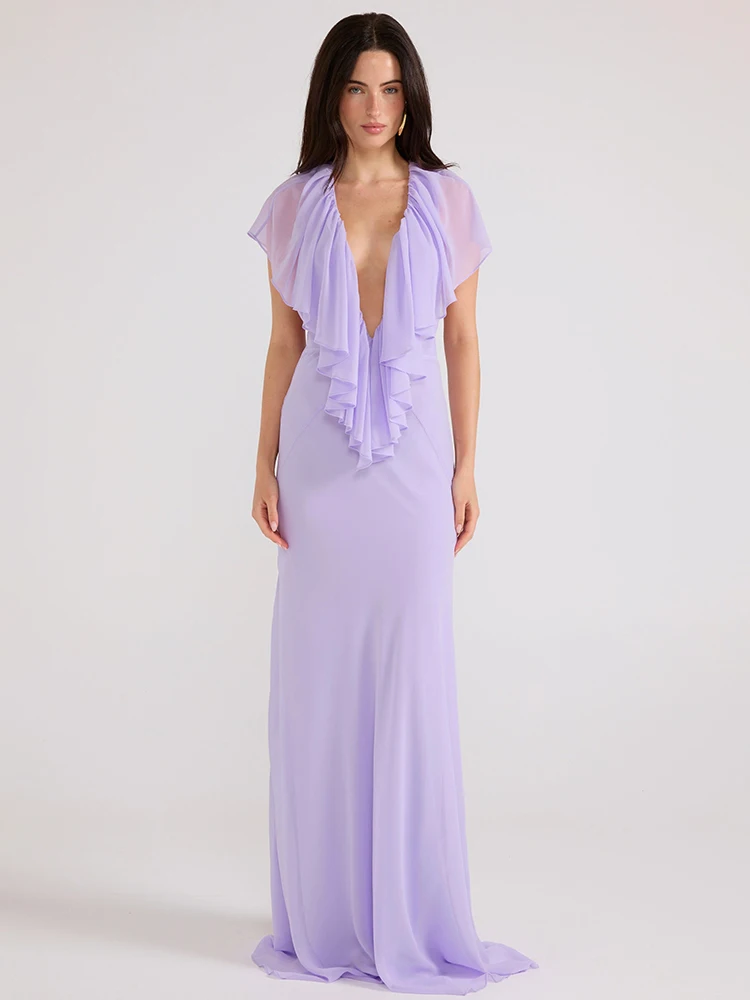 Элегантное женское длинное платье Blifanbo с глубоким V-образным вырезом, сексуальное, сетчатое, без спинки, фиолетовое, с оборками, без рукавов, для отпуска
Элегантное женское длинное платье Blifanbo с глубоким V-образным вырезом, сексуальное, сетчатое, без спинки, фиолетовое, с оборками, без рукавов, для отпуска