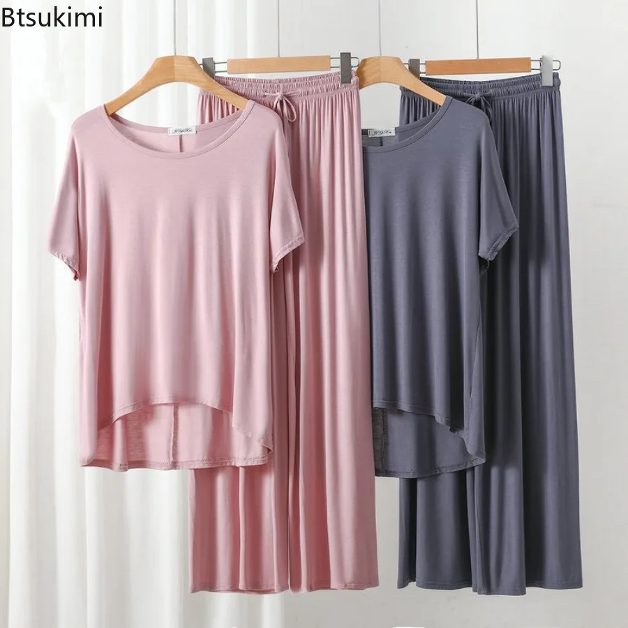 New Summer Modal 2pcs Homewear Sets Loose O Neck T-shirt Short Sleeves and Wide Leg Pants Casual Thin Sleepwear Suit L-XL Size
New Summer Modal 2pcs Homewear Sets Loose O Neck T-shirt Short Sleeves and Wide Leg Pants Casual Thin Sleepwear Suit L-XL Size