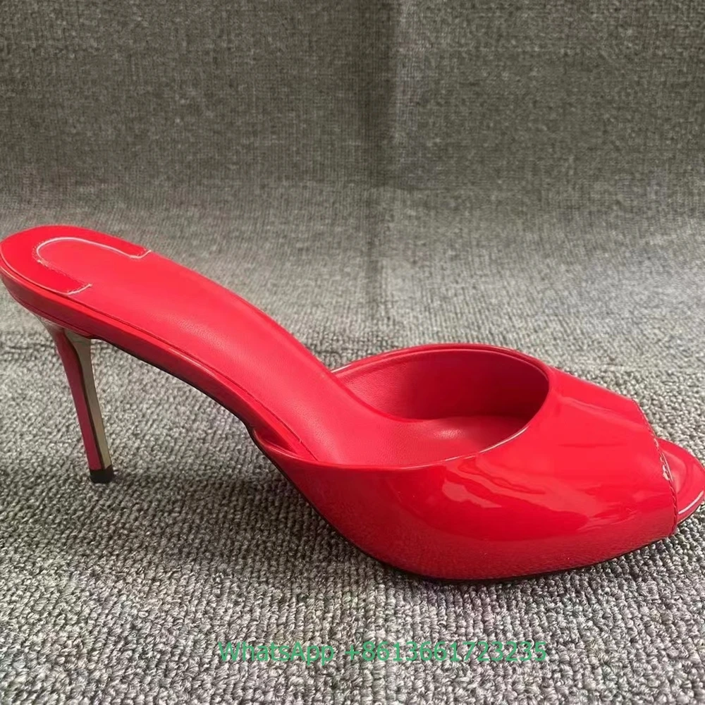Genuine Leather Peep Toe Thin Heel Women Slippers Solid Summer Fashion Sandals Slip-On Shallow Patent Leather Shiny Sandals
Genuine Leather Peep Toe Thin Heel Women Slippers Solid Summer Fashion Sandals Slip-On Shallow Patent Leather Shiny Sandals