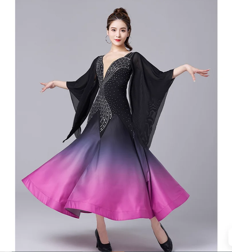 Modern dance dress women's diamond studded ballroom dance gradient big swing skirt
Modern dance dress women's diamond studded ballroom dance gradient big swing skirt