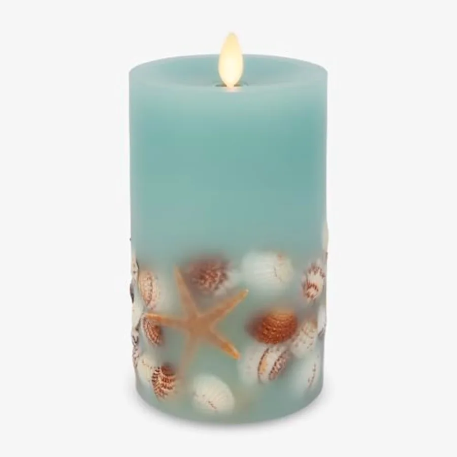 Flameless LED Candle Soft Embedded Seashell and Starfish Moving Flame Pillar Unscented Real Wax with Recessed Edge, Timer
Flameless LED Candle Soft Embedded Seashell and Starfish Moving Flame Pillar Unscented Real Wax with Recessed Edge, Timer
