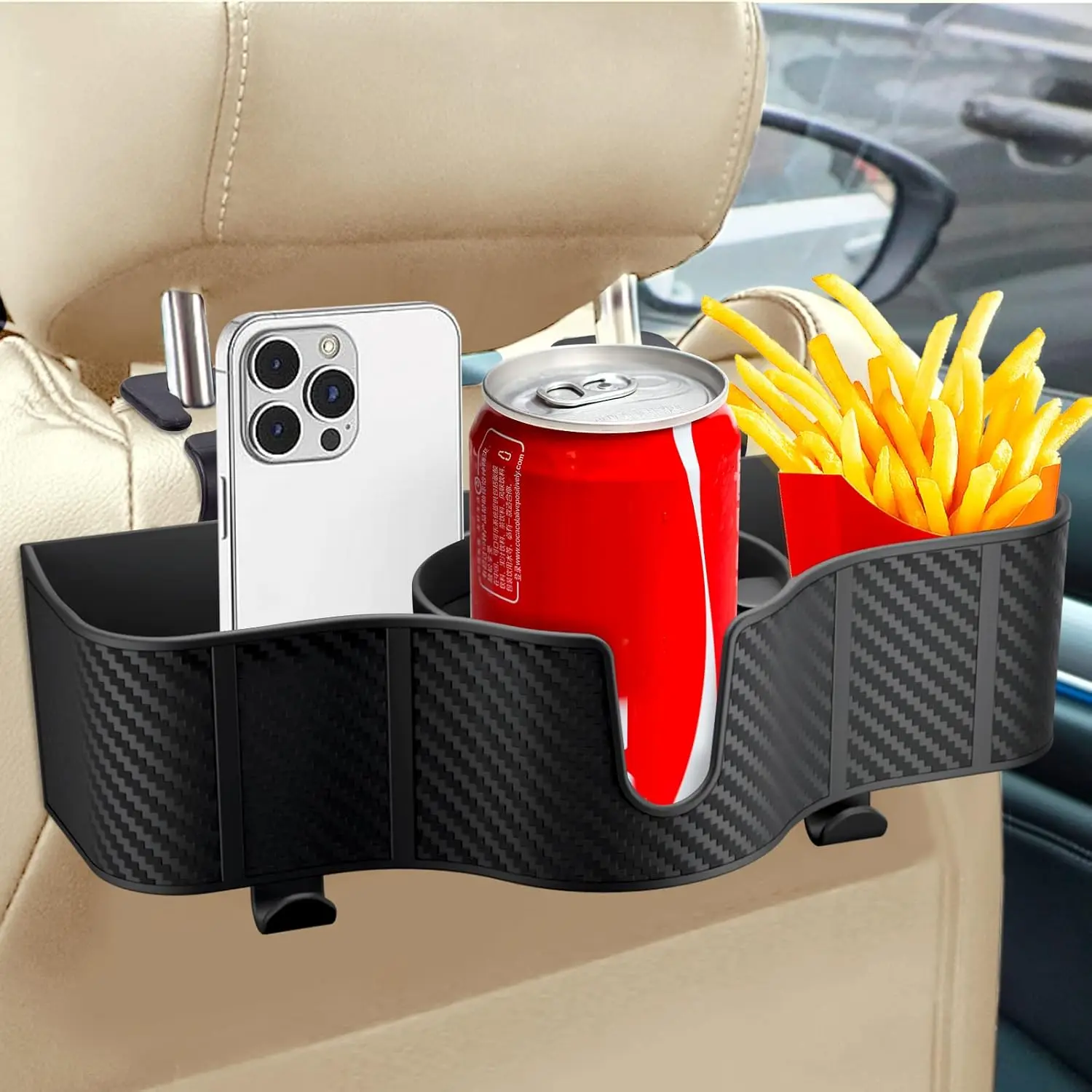 Car Headrest Backseat Organizer with Cup Holder for Road Trips and Storage
Car Headrest Backseat Organizer with Cup Holder for Road Trips and Storage