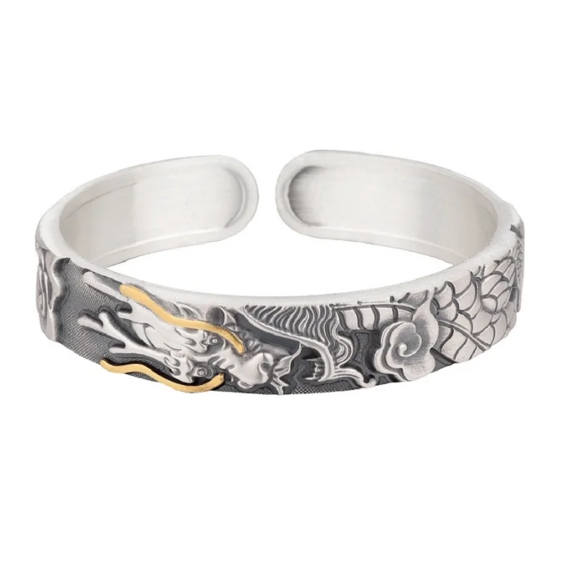 Real Silver Retro Domineering Dragon Open Bangle For Men Male S925 Sterling Sliver Vintage Fashion Bracelet Fine Jewelry Gift
Real Silver Retro Domineering Dragon Open Bangle For Men Male S925 Sterling Sliver Vintage Fashion Bracelet Fine Jewelry Gift