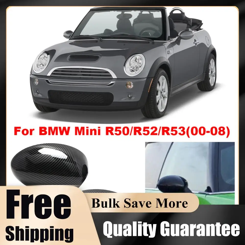 2pcs Side Wing Mirror Cover Cap Carbon Fiber Black Rear-View Caps Car Accessories for Mini Cooper R Series R50 R53 R52 2000-2008