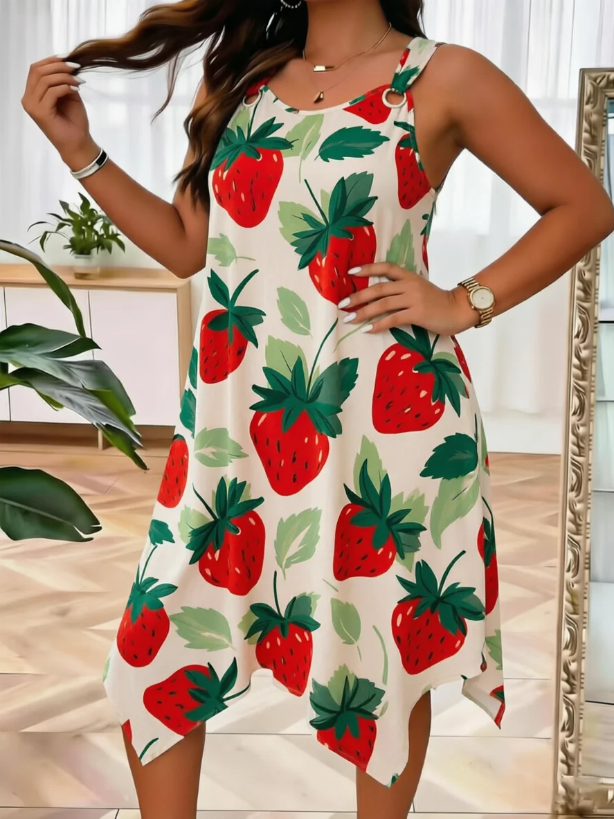Plus Size Women Summer Dress Strawberry Print Sleeveless Camisole Dress Casual Loose Irregular Hem Tank Dress White
Plus Size Women Summer Dress Strawberry Print Sleeveless Camisole Dress Casual Loose Irregular Hem Tank Dress White