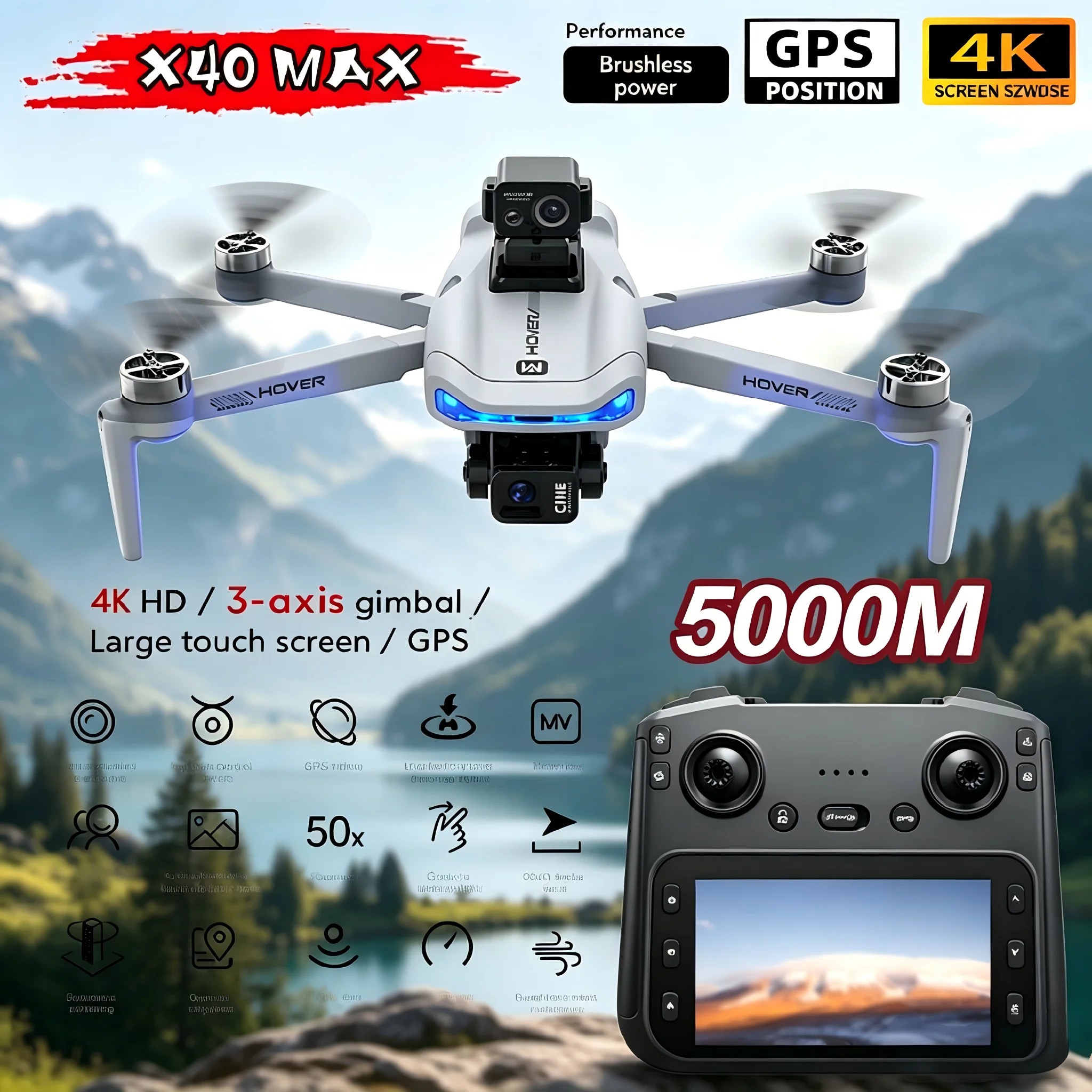 X40 PRO GPS Drone Profesional 8K HD Camera 3-axis Gimbal Aerial Brushless Motors 360° Obstacle Avoidance 5G FPV Security Drones
X40 PRO GPS Drone Profesional 8K HD Camera 3-axis Gimbal Aerial Brushless Motors 360° Obstacle Avoidance 5G FPV Security Drones