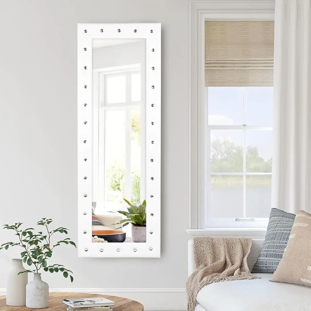 Crystal Tufted Wall Mirror, 63"L x 22"W - Faux Wood Frame, Bedroom Full Length Mirror
Crystal Tufted Wall Mirror, 63"L x 22"W - Faux Wood Frame, Bedroom Full Length Mirror