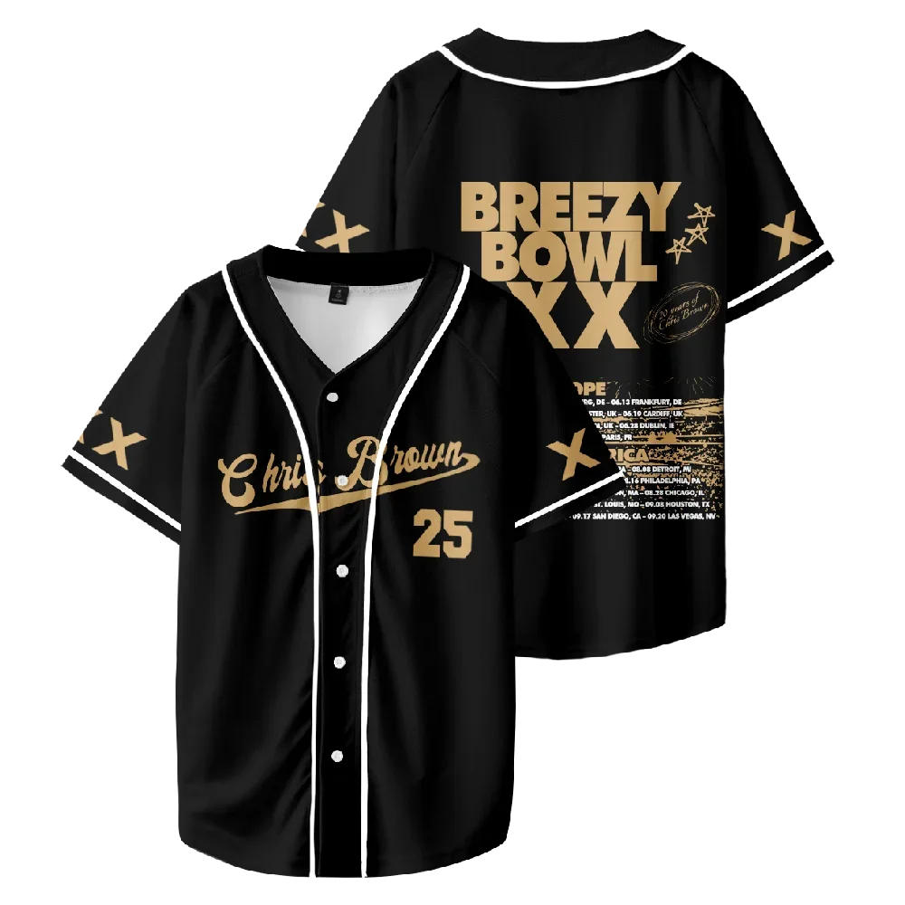 Chris Brown Breezy Bowl XX Tour 2025 Кардиган на пуговицах Футболка из бейсбольного джерси с короткими рукавами Футболки с графическим рисунком Унисекс Топы в стиле рэп и хип-хоп
Chris Brown Breezy Bowl XX Tour 2025 Кардиган на пуговицах Футболка из бейсбольного джерси с короткими рукавами Футболки с графическим рисунком Унисекс Топы в стиле рэп и хип-хоп