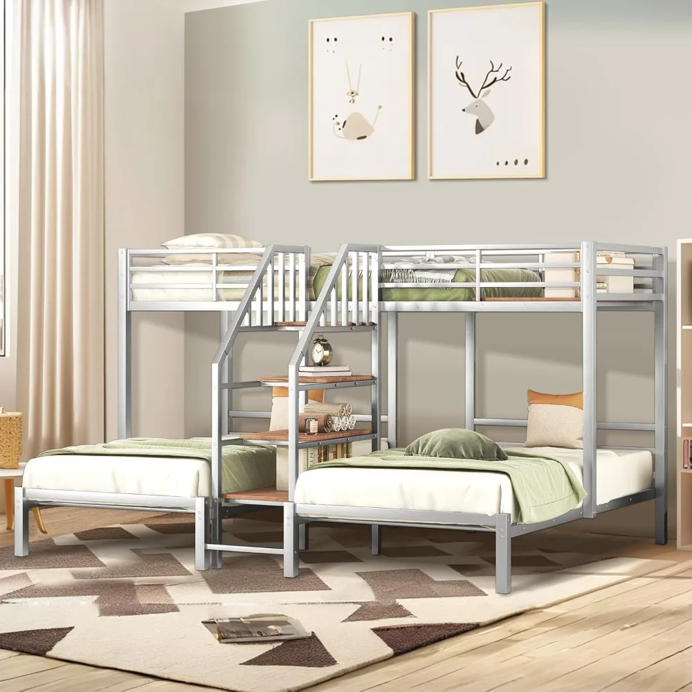 Twin Over Twin Bunk Beds for 3, Triple Bunk Bed for 3 with Guardrails, Ladder & Upper-Bed Platform, for Children, Teens, Adults,
Twin Over Twin Bunk Beds for 3, Triple Bunk Bed for 3 with Guardrails, Ladder & Upper-Bed Platform, for Children, Teens, Adults,