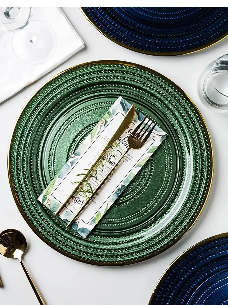 13 Inch Glass Plate Nordic Light Luxury Golden Blue Steak Household Round Restaurant Serving Kitchen Tableware
13 Inch Glass Plate Nordic Light Luxury Golden Blue Steak Household Round Restaurant Serving Kitchen Tableware