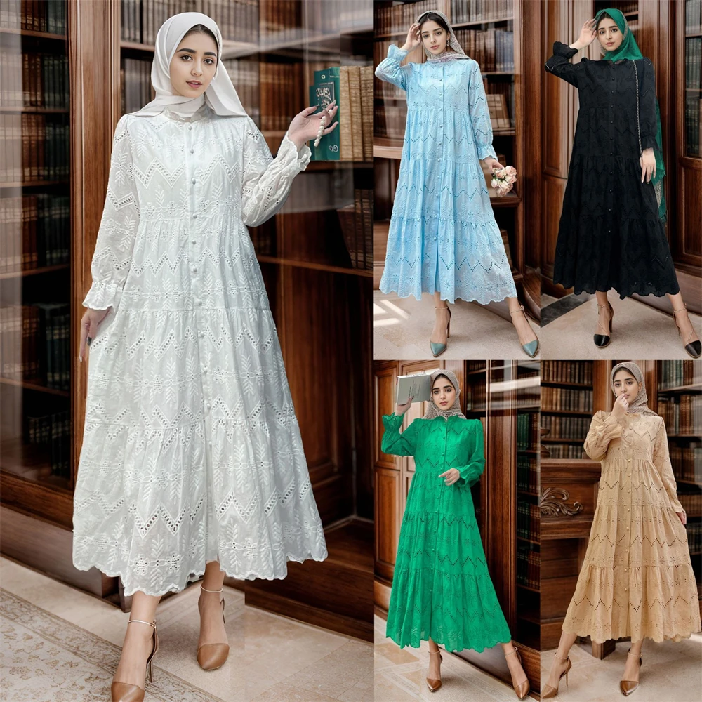 New Fashion Solid Color Flare Sleeve Loose Dress Casual Ladies Single Button Long Dress Spring Summer Hollow Out A-line Dresses
New Fashion Solid Color Flare Sleeve Loose Dress Casual Ladies Single Button Long Dress Spring Summer Hollow Out A-line Dresses